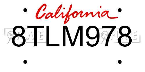 8TLM978 California License Plate