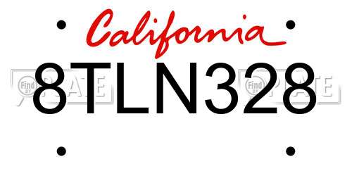8TLN328 California License Plate