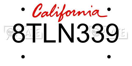 8TLN339 California License Plate