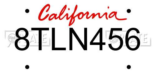 8TLN456 California License Plate
