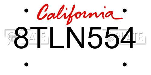 8TLN554 California License Plate