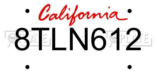 8TLN612 California License Plate