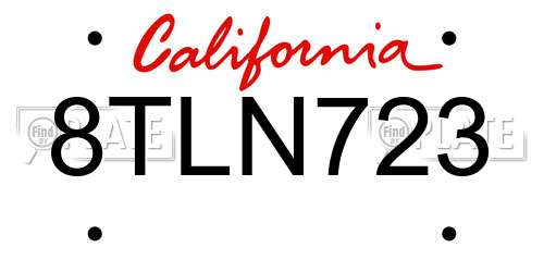 8TLN723 California License Plate