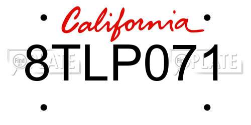 8TLP071 California License Plate