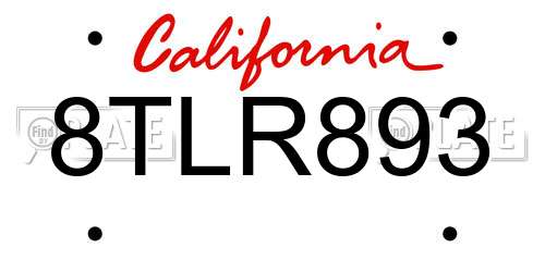 8TLR893 California License Plate