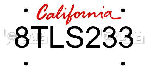 8TLS233 California License Plate