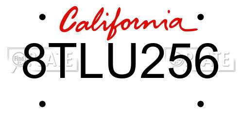 8TLU256 California License Plate
