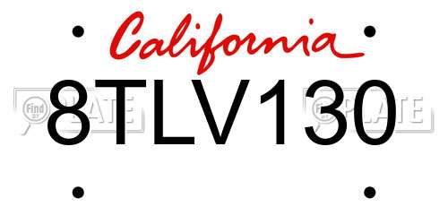 8TLV130 California License Plate