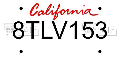 8TLV153 California License Plate