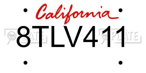 8TLV411 California License Plate