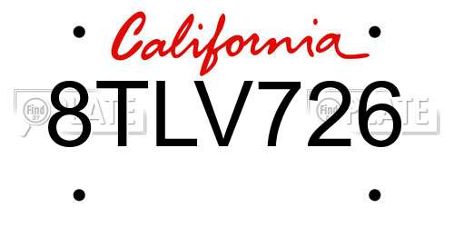 8TLV726 California License Plate