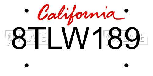 8TLW189 California License Plate