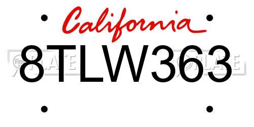 8TLW363 California License Plate
