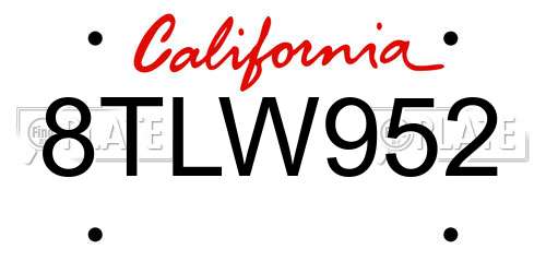 8TLW952 California License Plate