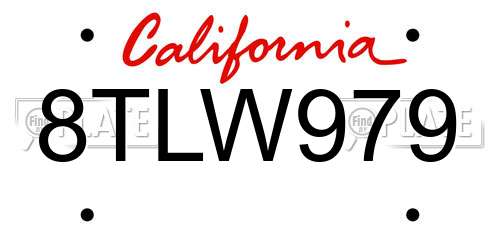 8TLW979 California License Plate