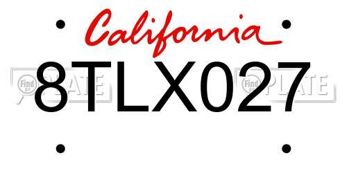8TLX027 California License Plate