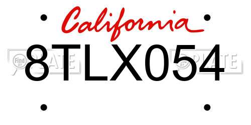 8TLX054 California License Plate