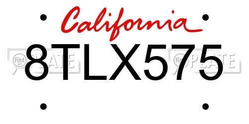 8TLX575 California License Plate
