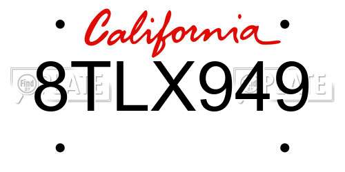 8TLX949 California License Plate