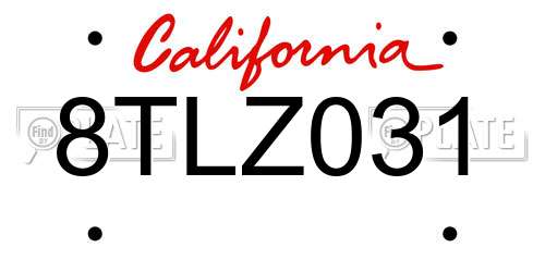 8TLZ031 California License Plate