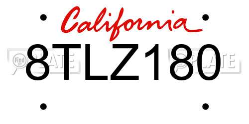 8TLZ180 California License Plate