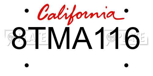 8TMA116 California License Plate
