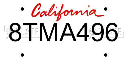 8TMA496 California License Plate