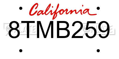 8TMB259 California License Plate