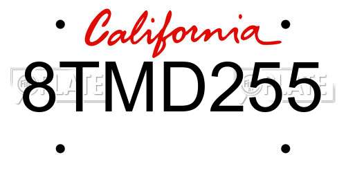 8TMD255 California License Plate