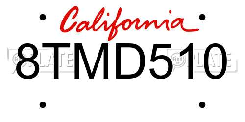 8TMD510 California License Plate