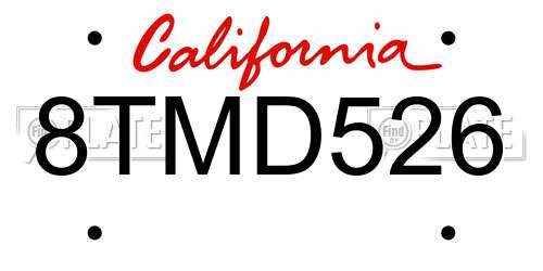 8TMD526 California License Plate