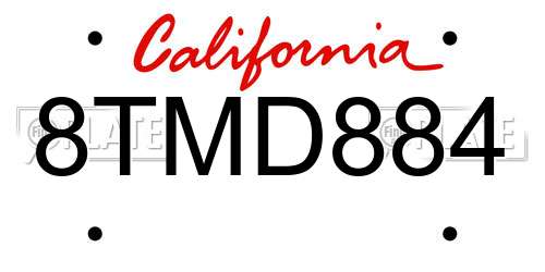 8TMD884 California License Plate