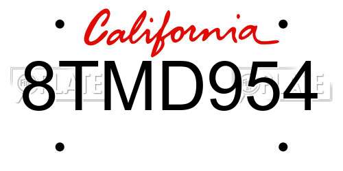 8TMD954 California License Plate