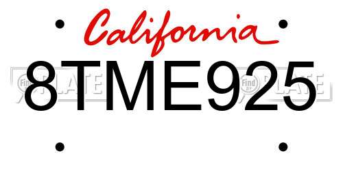 8TME925 California License Plate
