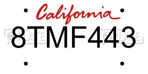 8TMF443 California License Plate