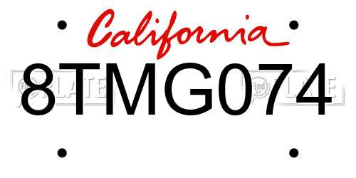 8TMG074 California License Plate