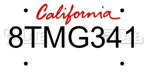 8TMG341 California License Plate