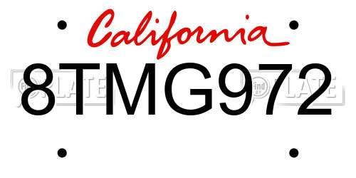 8TMG972 California License Plate