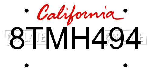 8TMH494 California License Plate