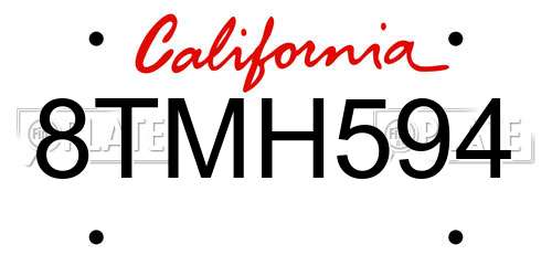8TMH594 California License Plate
