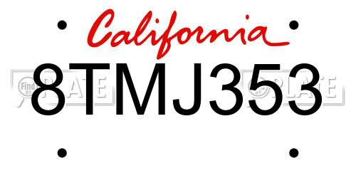 8TMJ353 California License Plate