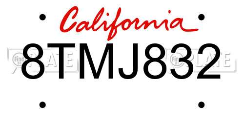 8TMJ832 California License Plate