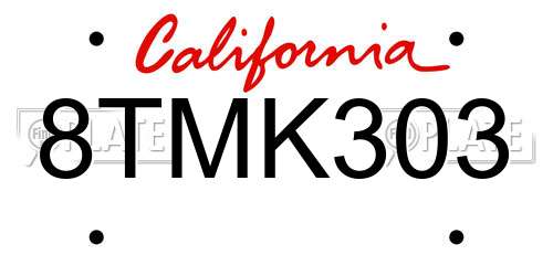 8TMK303 California License Plate