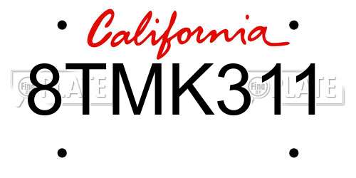 8TMK311 California License Plate