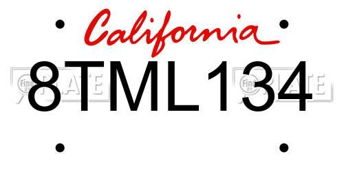8TML134 California License Plate