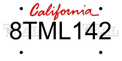 8TML142 California License Plate