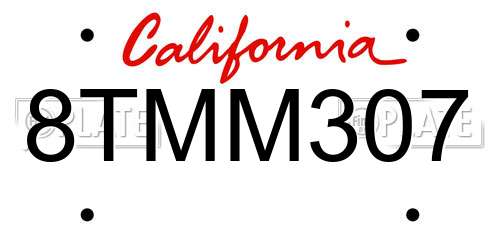 8TMM307 California License Plate