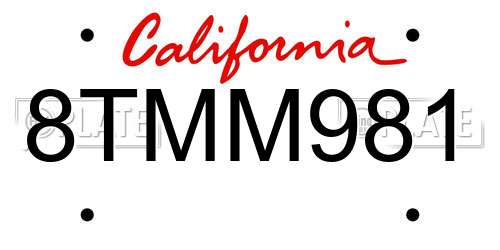 8TMM981 California License Plate