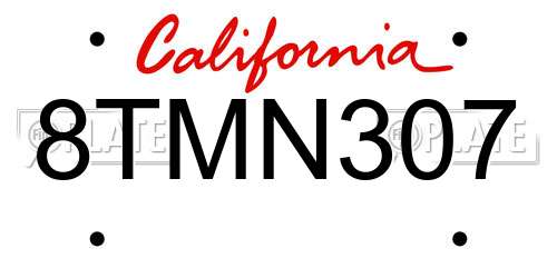 8TMN307 California License Plate