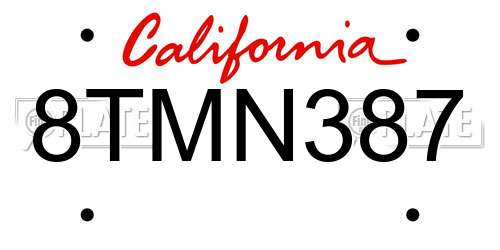 8TMN387 California License Plate